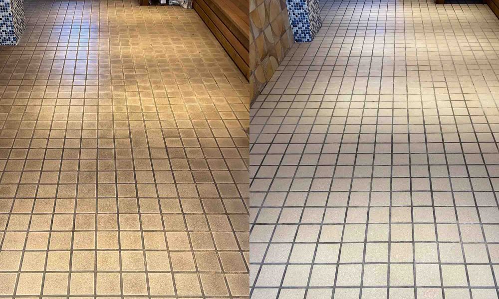 old beige ceramic floor